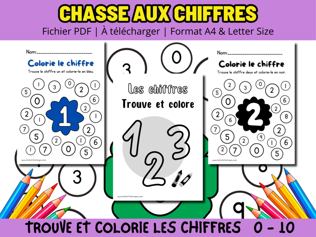 Free Number Scavenger Hunt in French For Kids 3-6 years old. Free Worksheets in French