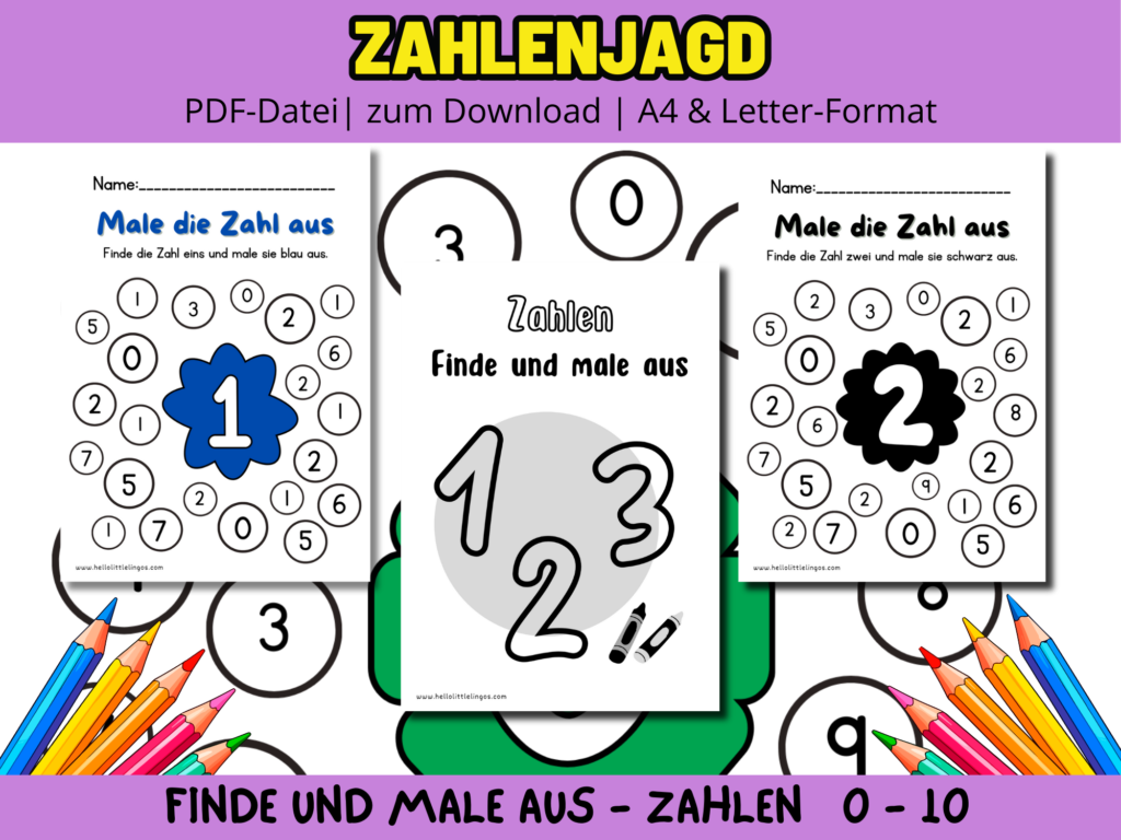 Number Scavenger Hunt Printable in 
German For Kids 3-6 years old. Free Worksheets in German