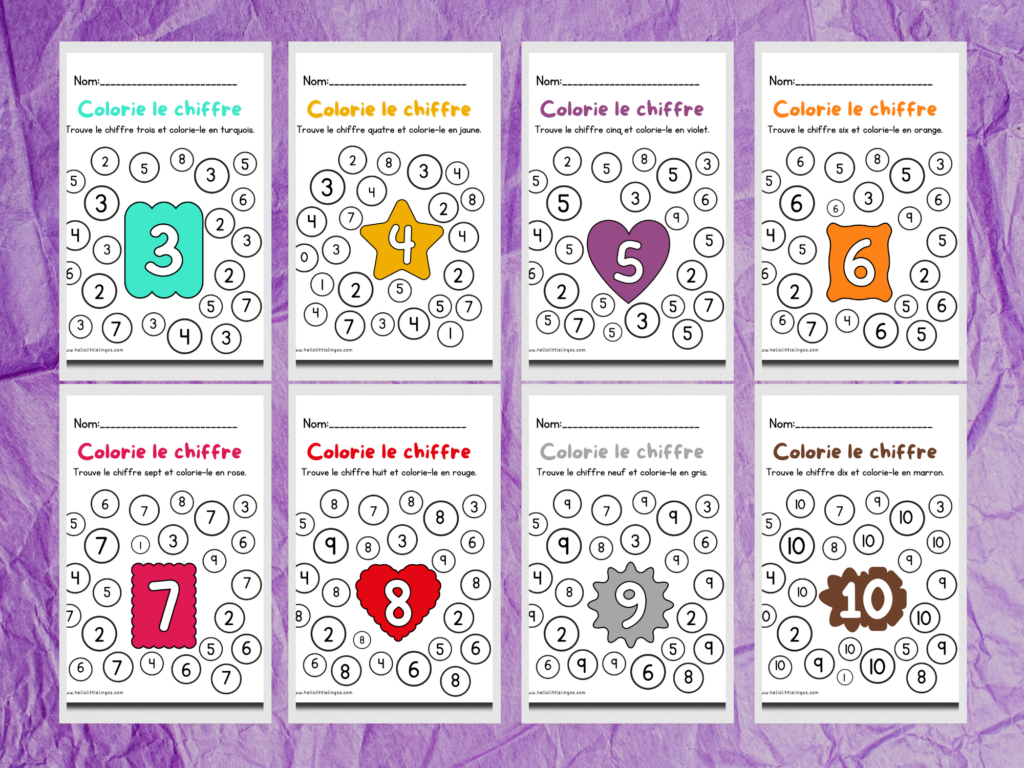 Number Scavenger Hunt Printable in French For Kids 3-6 years old. Free number Worksheets in French