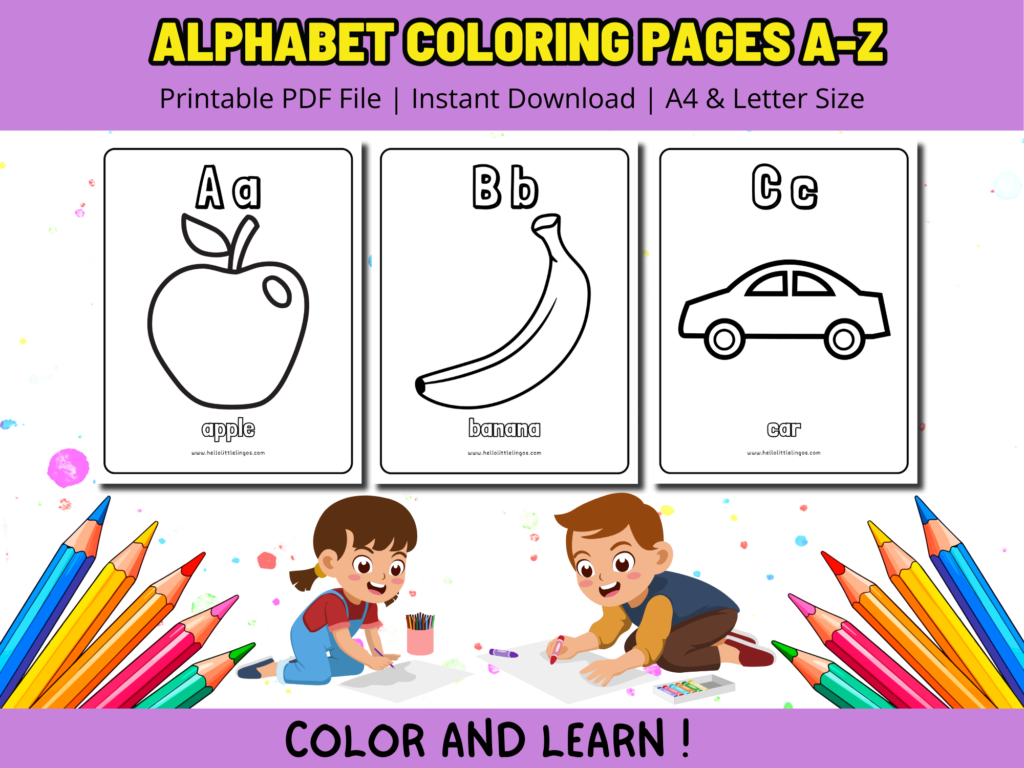 free alphabet coloring page for kids, Free coloring worksheet for kids, coloring activity for early learners, free PDF coloring pages for kids, free coloring pages in english