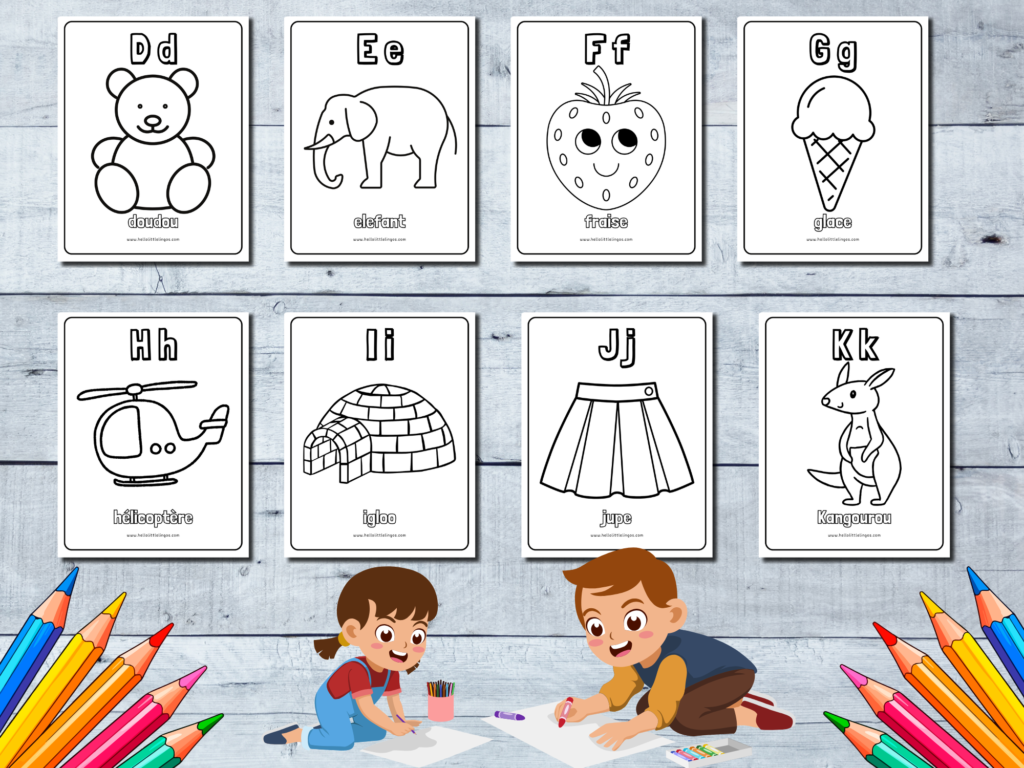 Free Alphabet Coloring Pages for Kids in French, Free Alphabet Coloring Worksheets in French, Free French Worksheets for Kindergarten