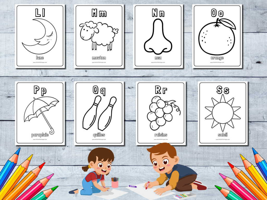 Free Alphabet Coloring Pages for Kids in French, Free Alphabet Coloring Worksheets in French, Free French Worksheets for Kindergarten