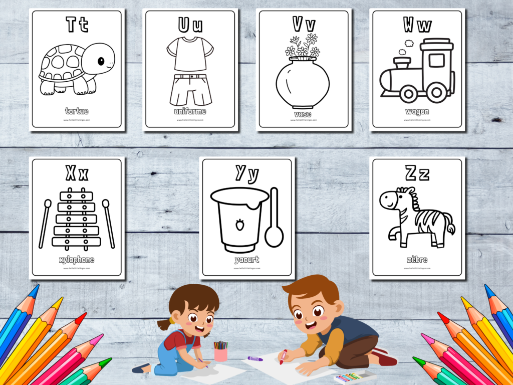 Free Alphabet Coloring Pages for Kids in French, Free Alphabet Coloring Worksheets in French, Free French Worksheets for Kindergarten