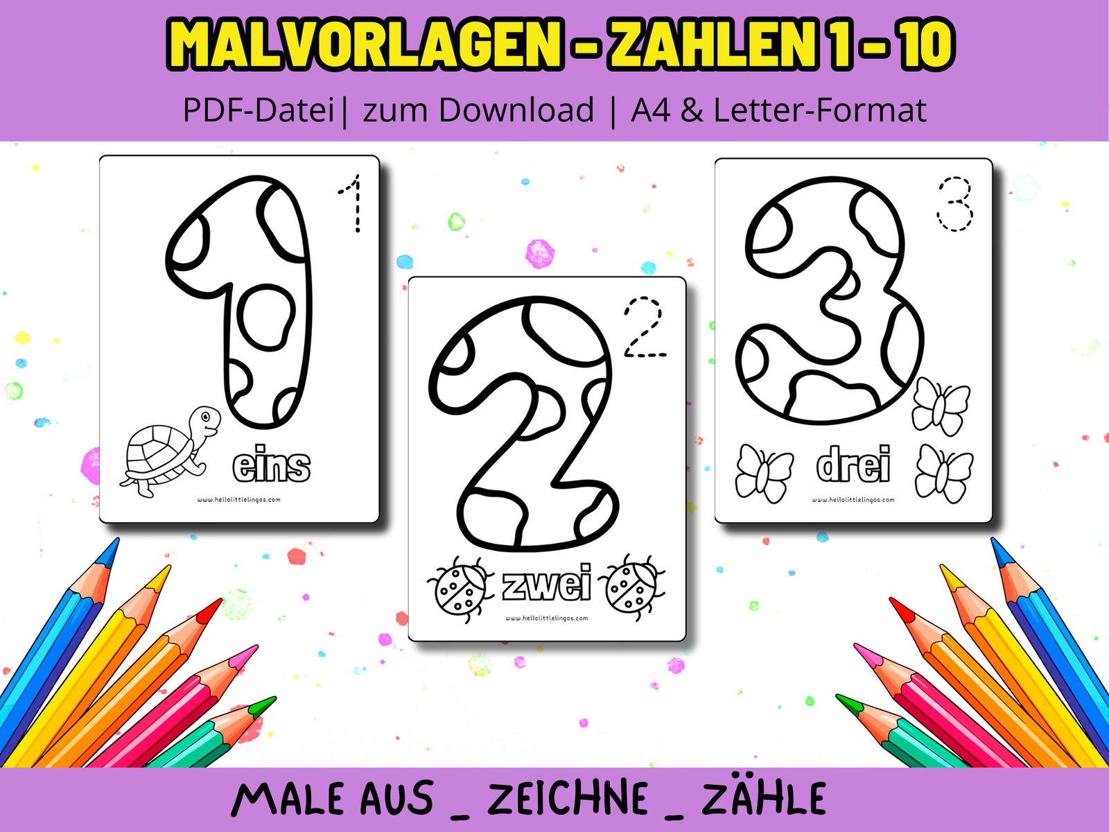 free number coloring pages for kids in german