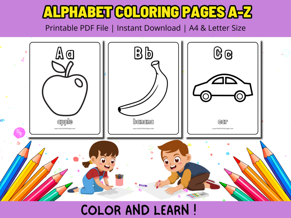 free alphabet coloring pages for kids in english