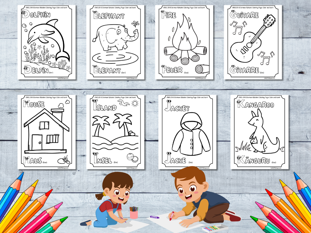 english german vocabulary coloring pages for language learners
