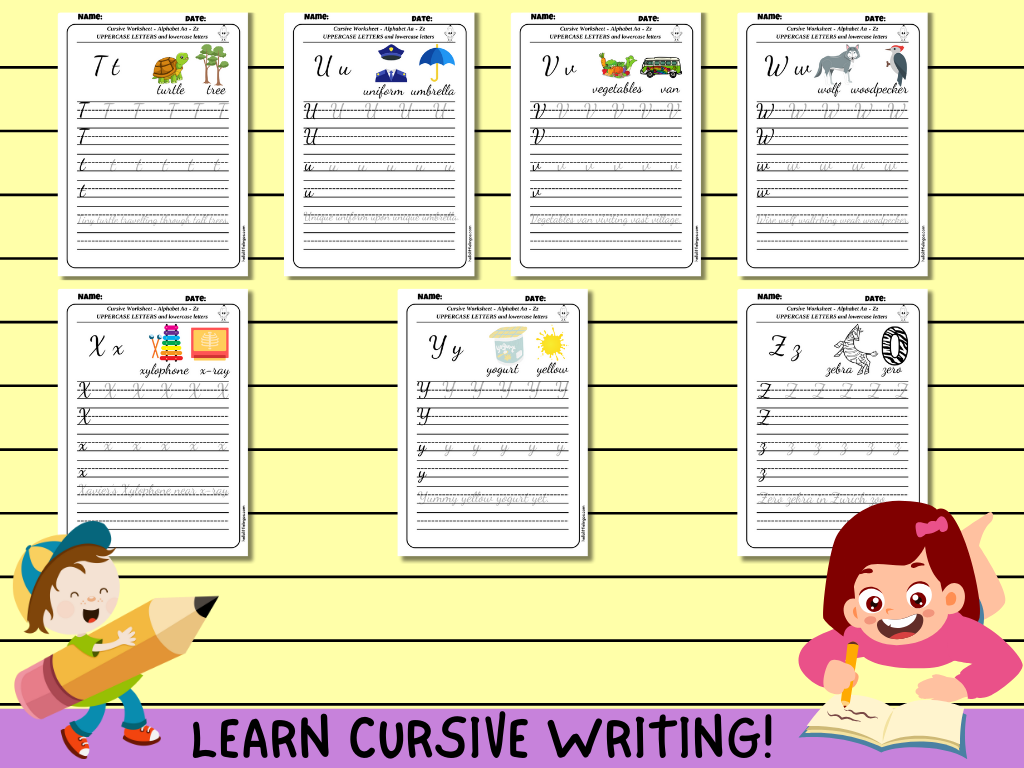 free download alphabet cursive handwriting printable for Kindergarten