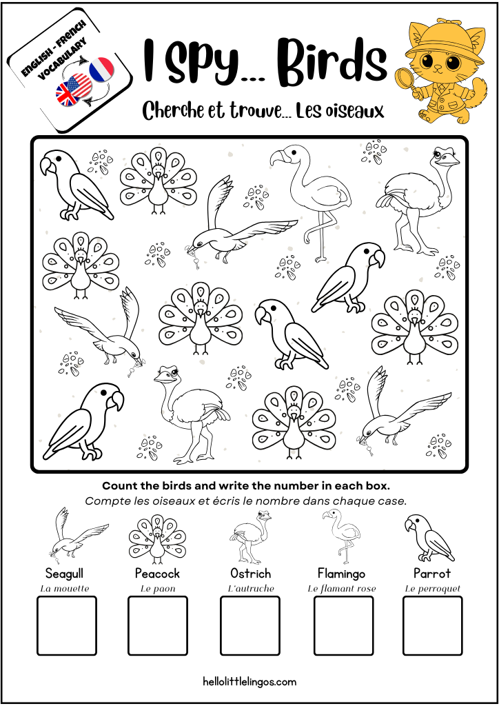 Free I spy activity printable in english and French