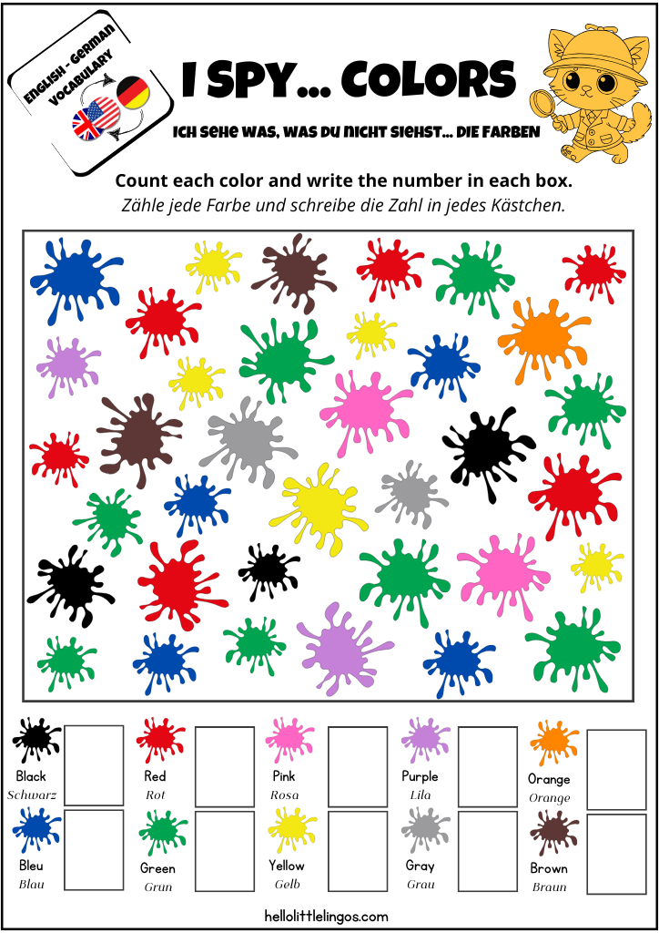 english to german free printable I spy colors