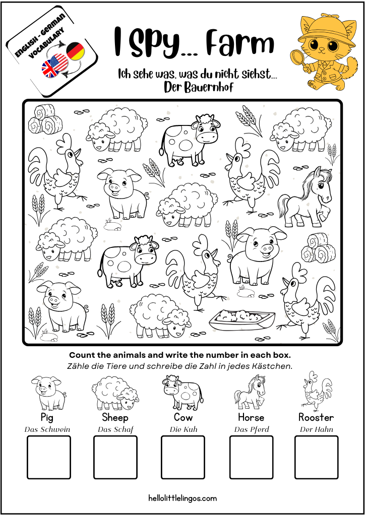 I spy farm free printable count and write