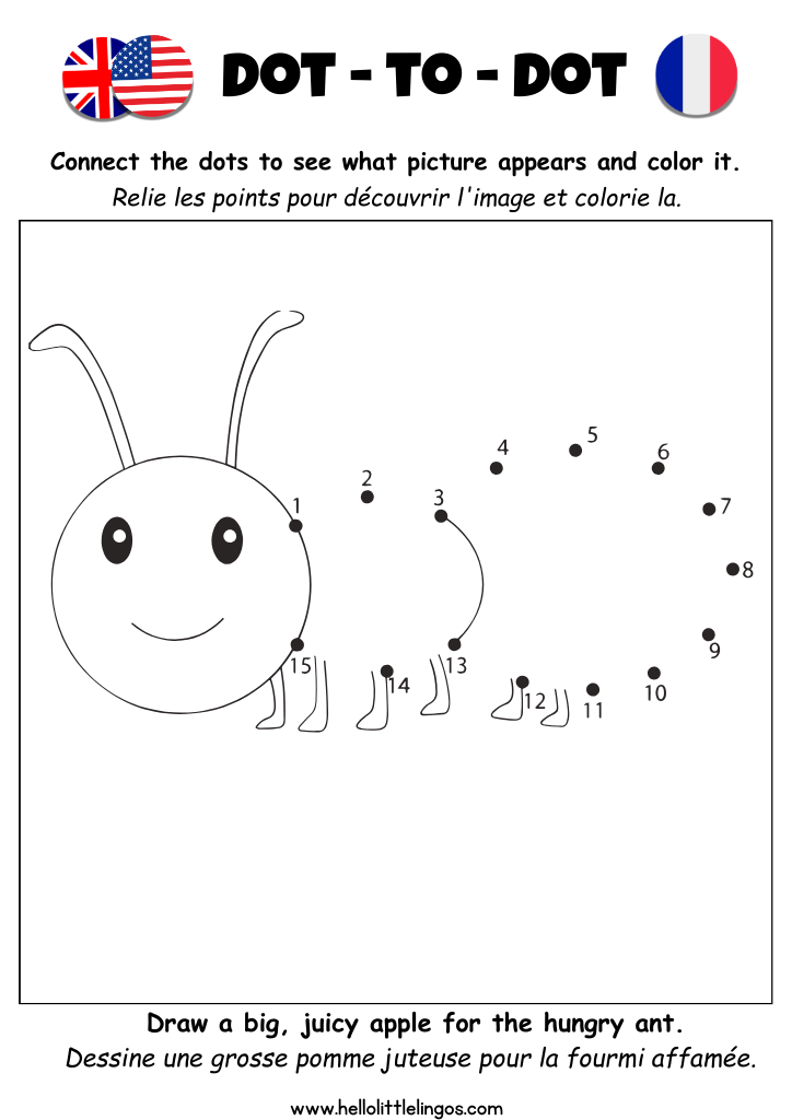 english french free worksheets connect the dots