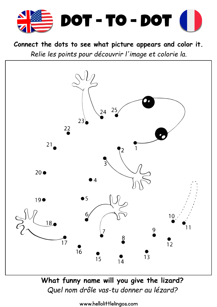 french english printable worksheets dot to dot number 1 to 25