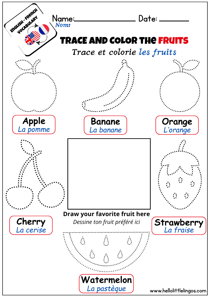 english french free tracing pictures for kindergarten