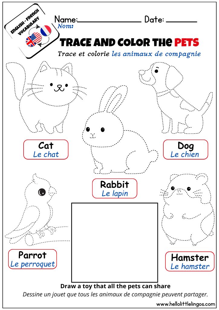 free french english tracing printable for children