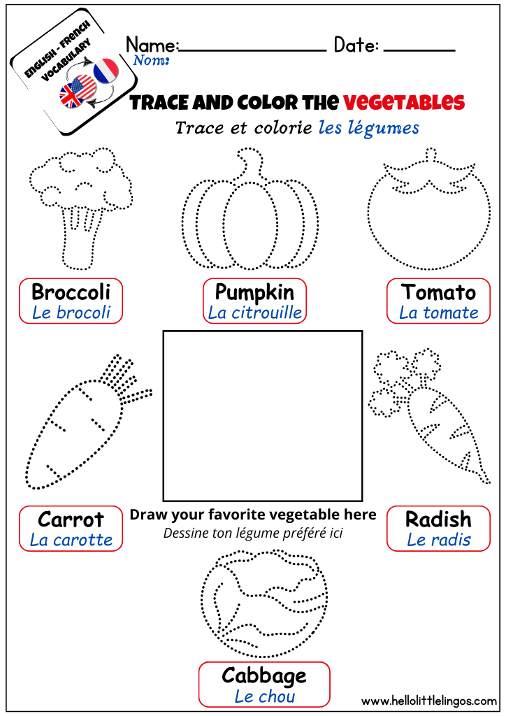 Free printable tracing pictures for kids in english french