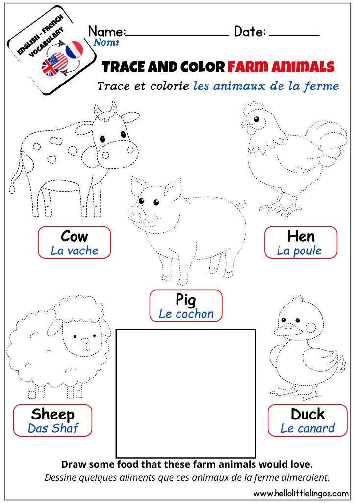 french english free printable worksheets for kids
