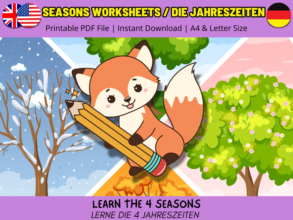 4 seasons printable worksheets in english and german