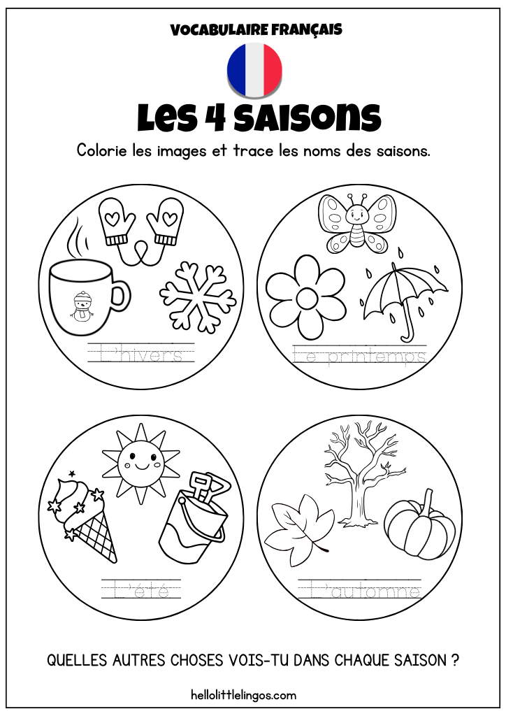 seasons worksheets in french free printable