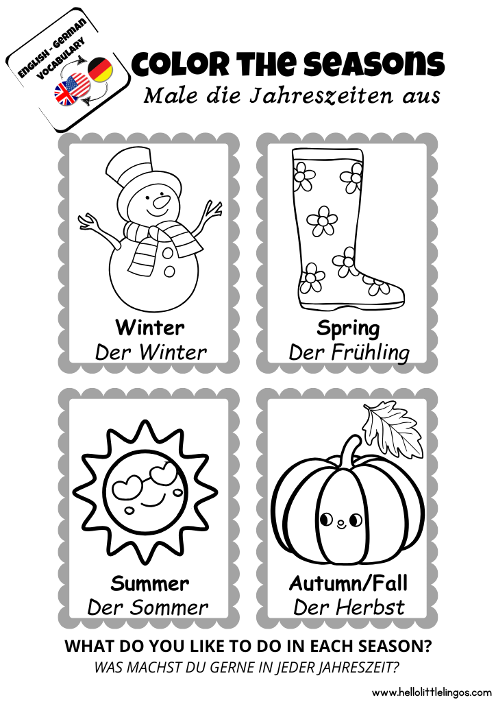 german english seasons worksheets