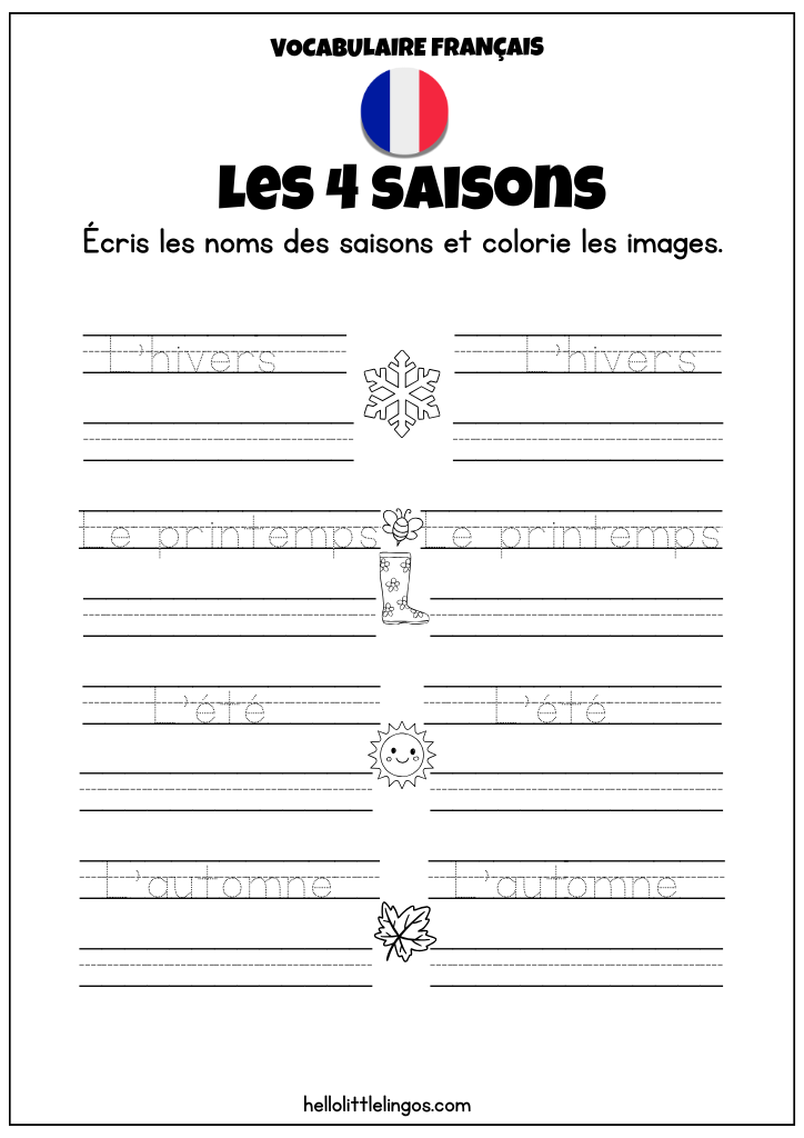 Trace the names of the seasons in french