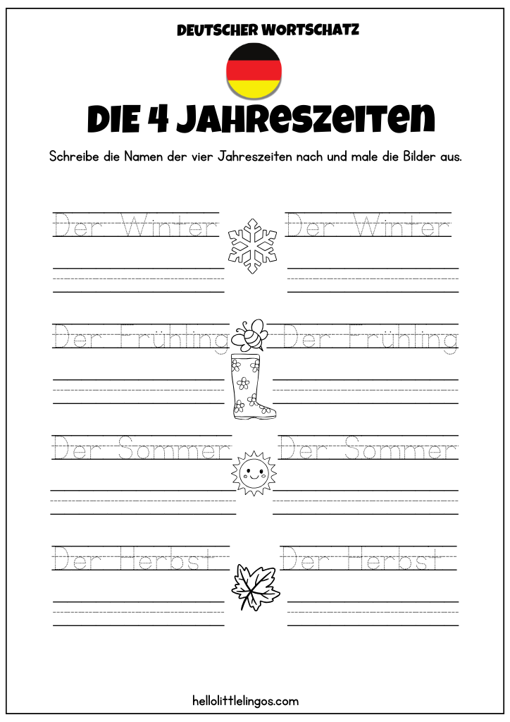 german worksheets printable the seasons