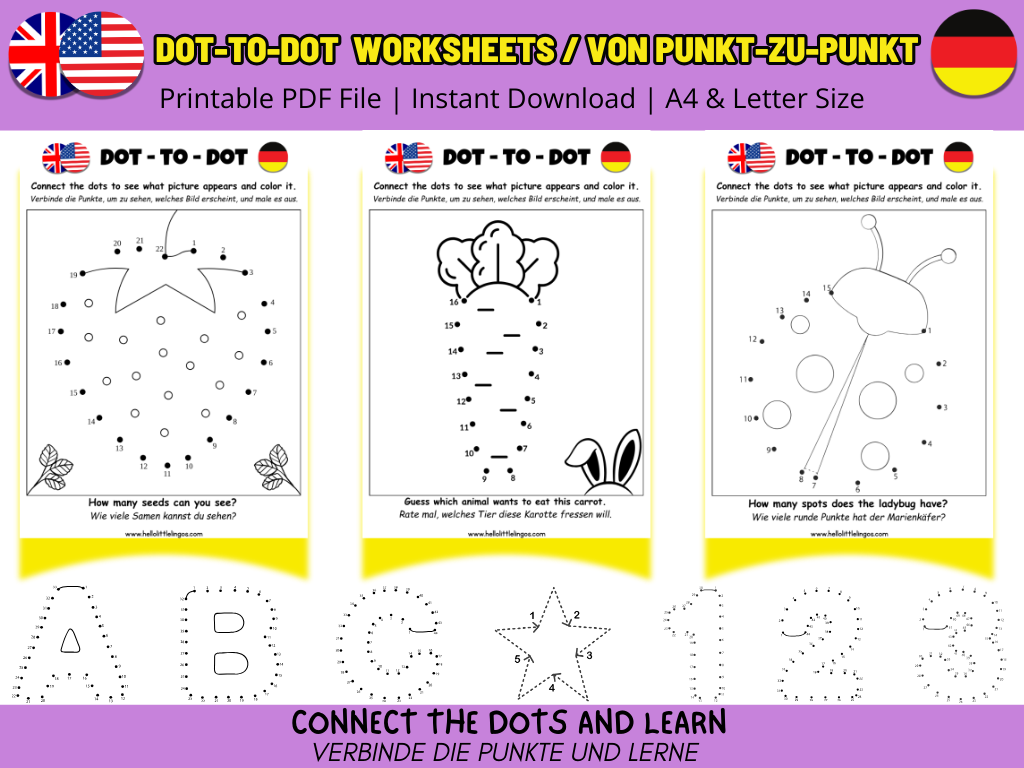 free bilingual worksheets for children dot to dot english to german