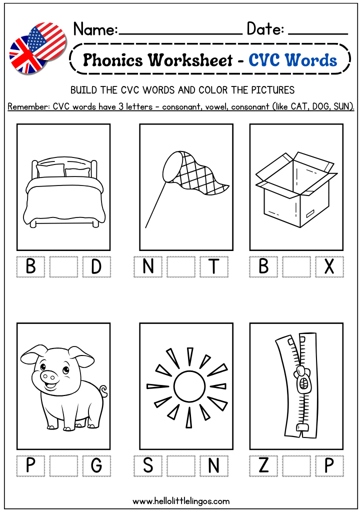 free CVC phonics printable for kids
