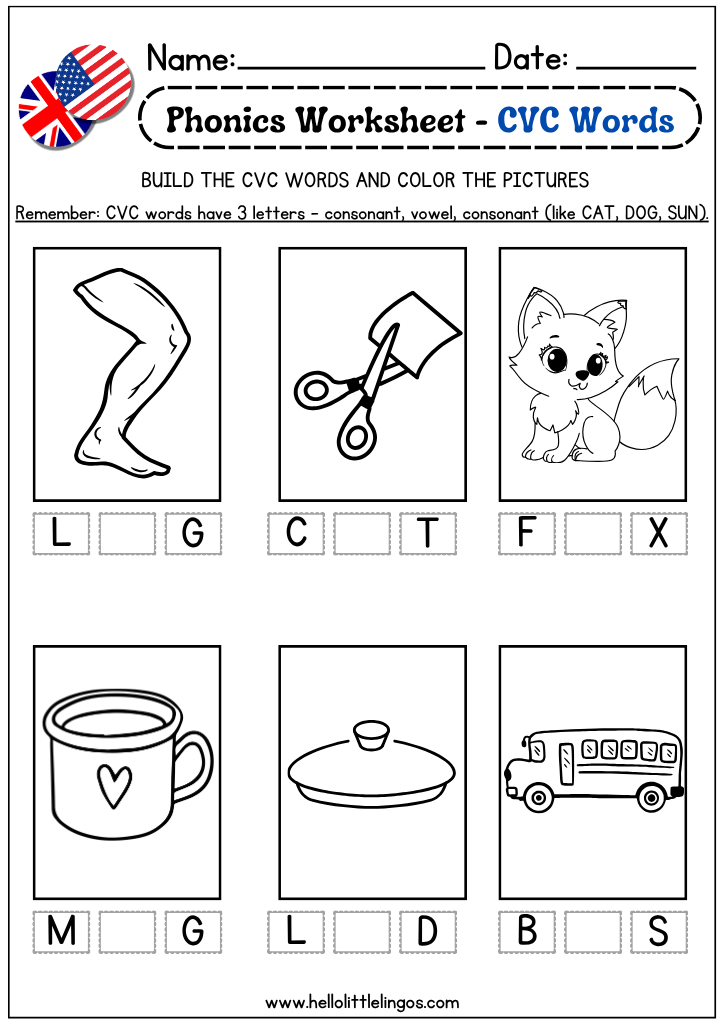 free phonics worksheets cvc words Practice