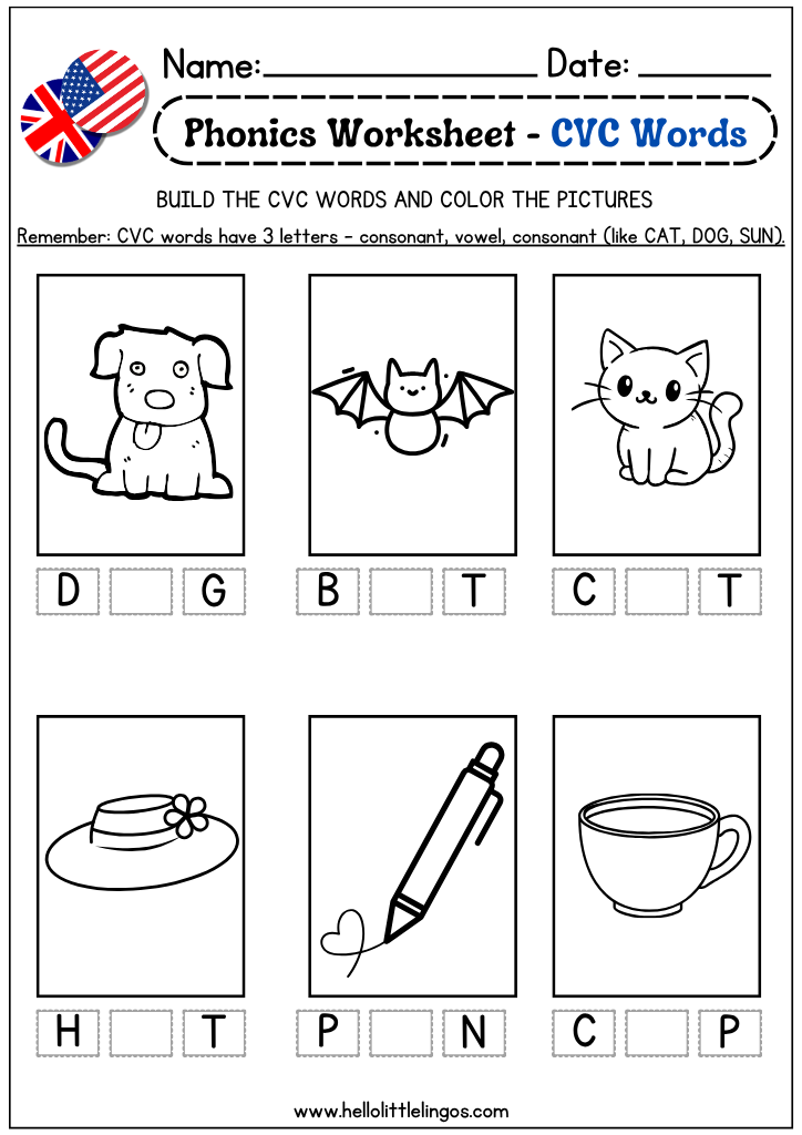 Free CVC Word Practice worksheets