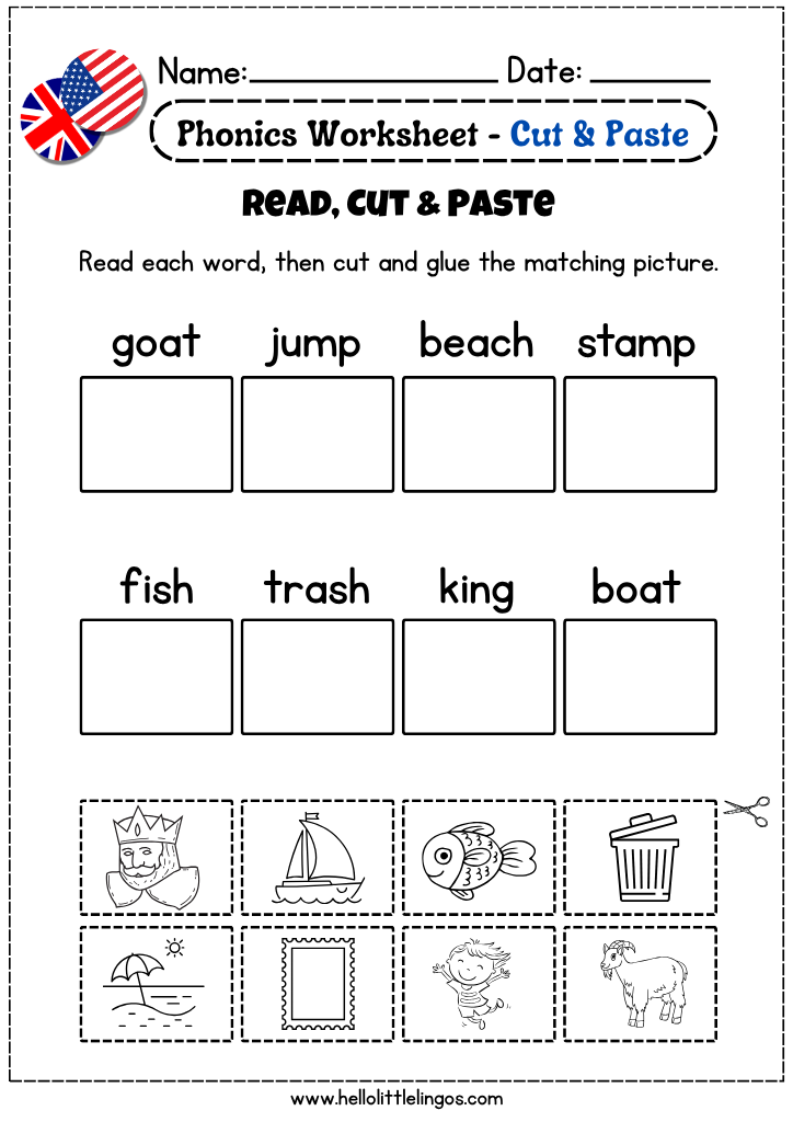 free pdf worksheets cut and paste phonics for first grade