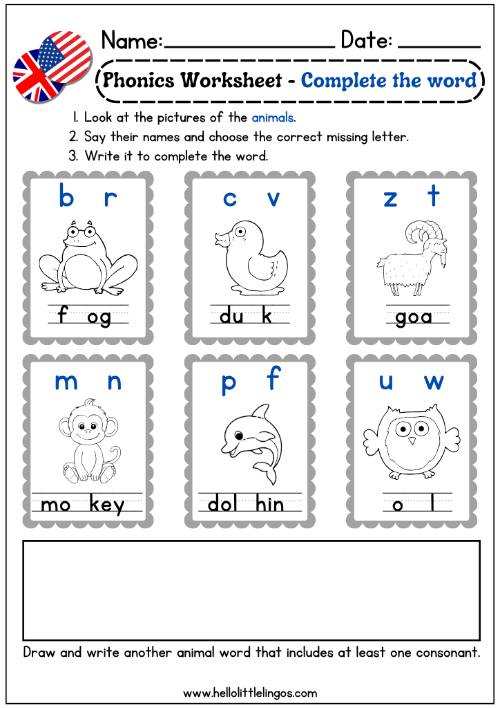 phonics worksheets for first graders