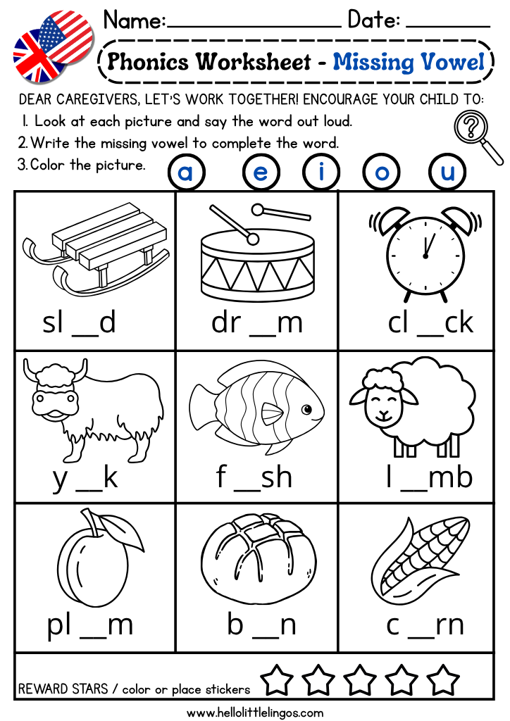 Fun phonics practice worksheets for ESL kids