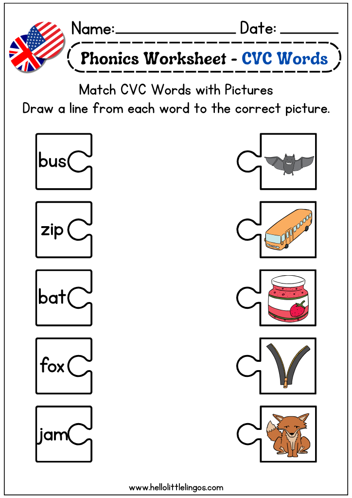 free phonics printable matching game cvc word
