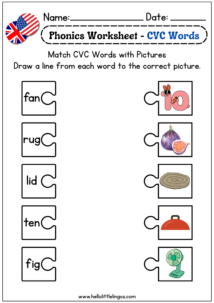 phonics activity printable matching cvc words with pictures
