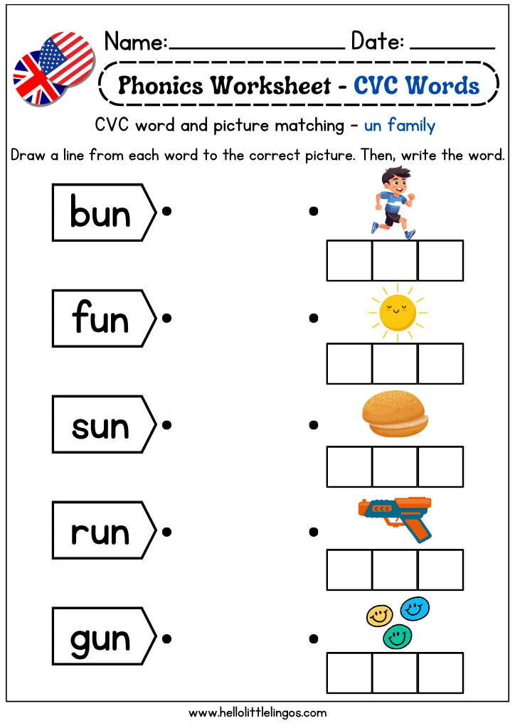 pnonics matching games for kids worksheets-un family