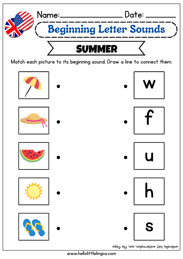 phonics worksheets for matching beginning letter sounds to pictures