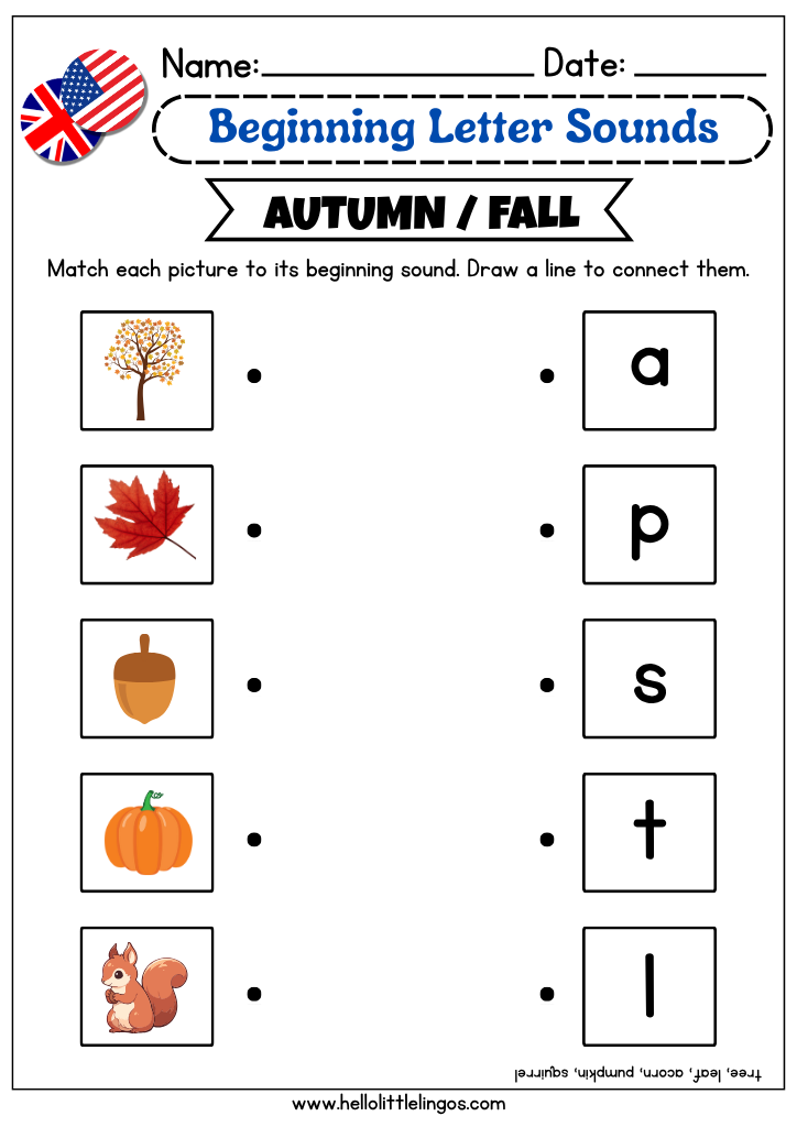 Matching phonics games and worksheets for preschool literacy