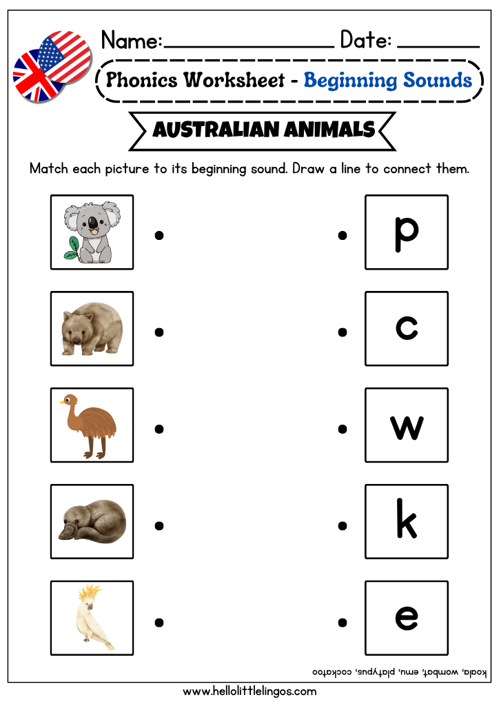 Beginning letter sound phonics worksheets for kids
