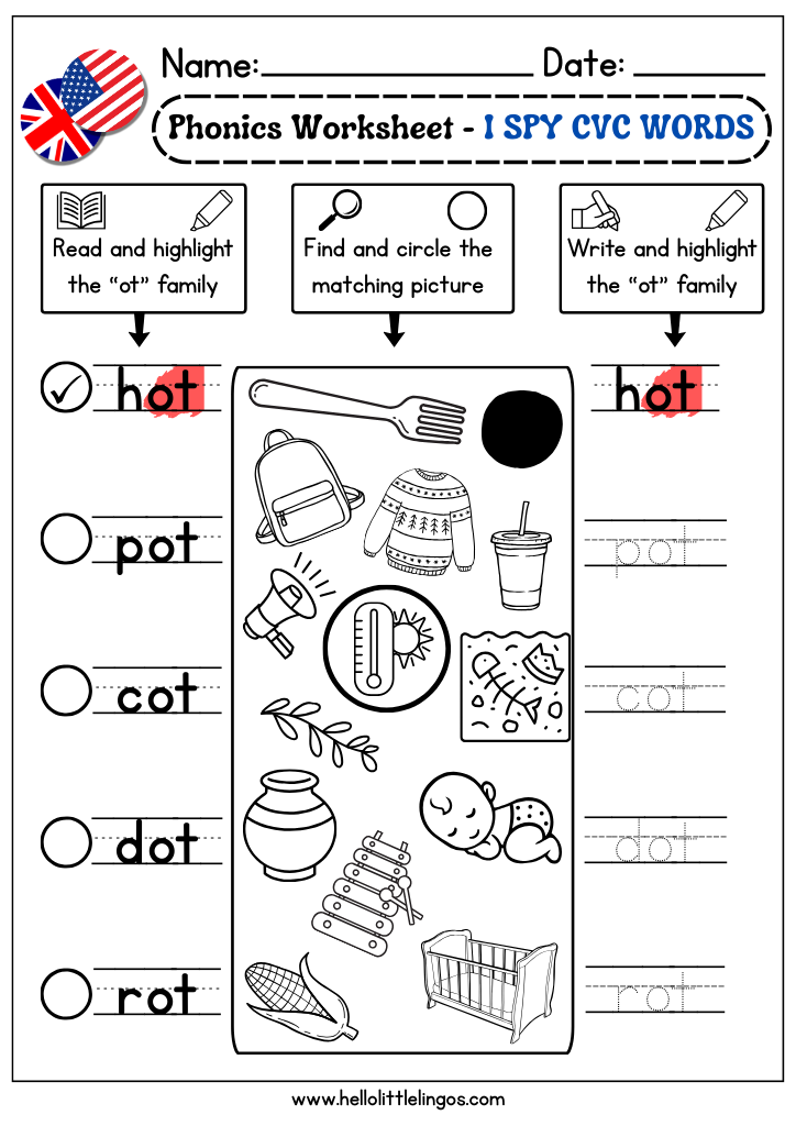 CVC Word I Spy Worksheets for Kindergarten