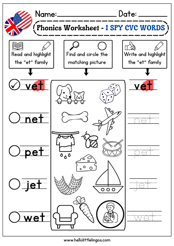 Free PDF Printable I Spy CVC Word Hunt for Kids