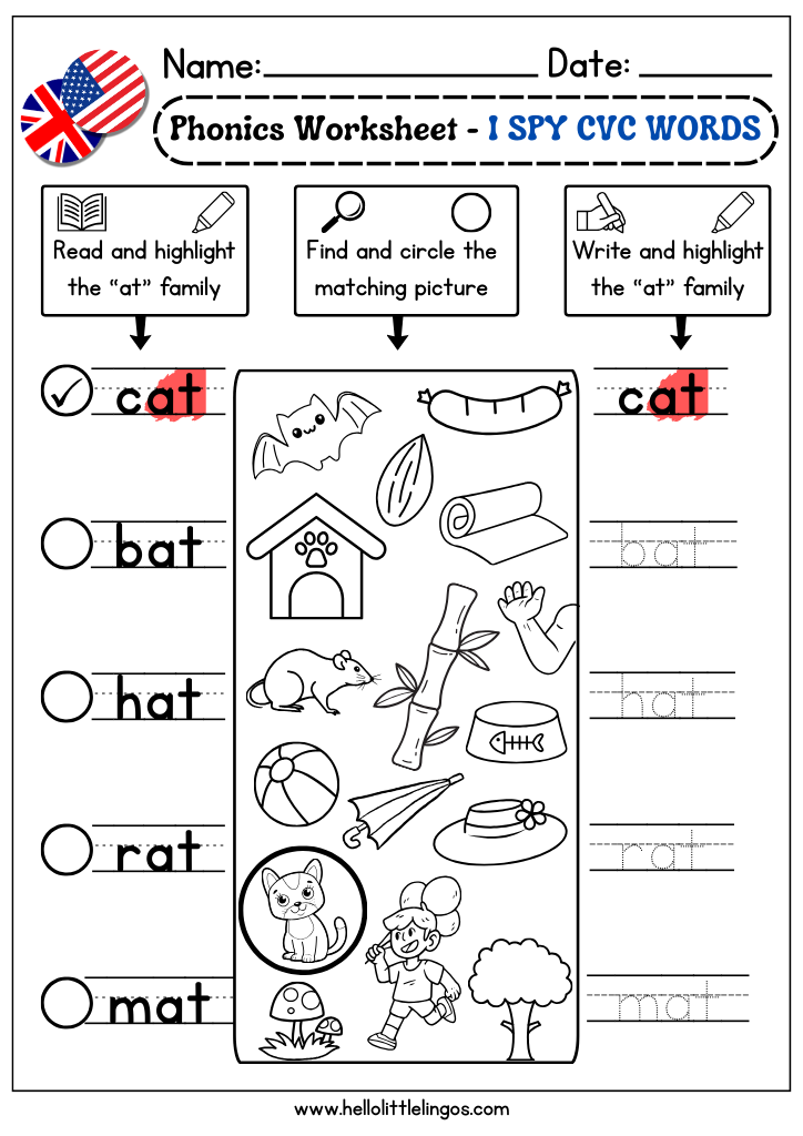I Spy CVC Words Printable Phonics Game for kids