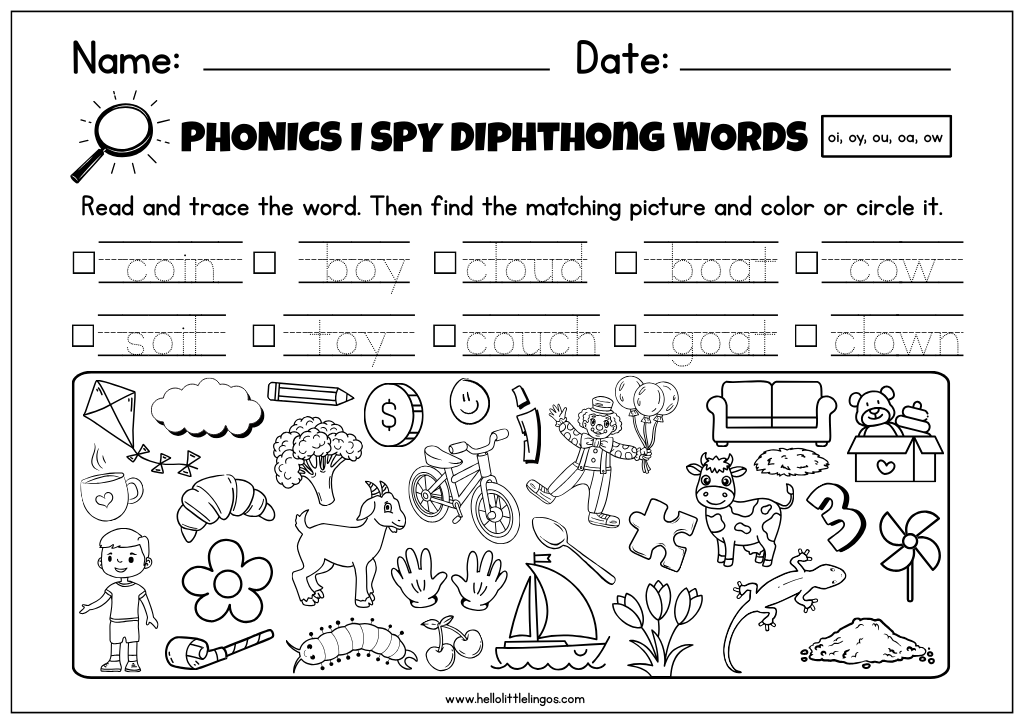 I Spy phonics game free printable worksheets