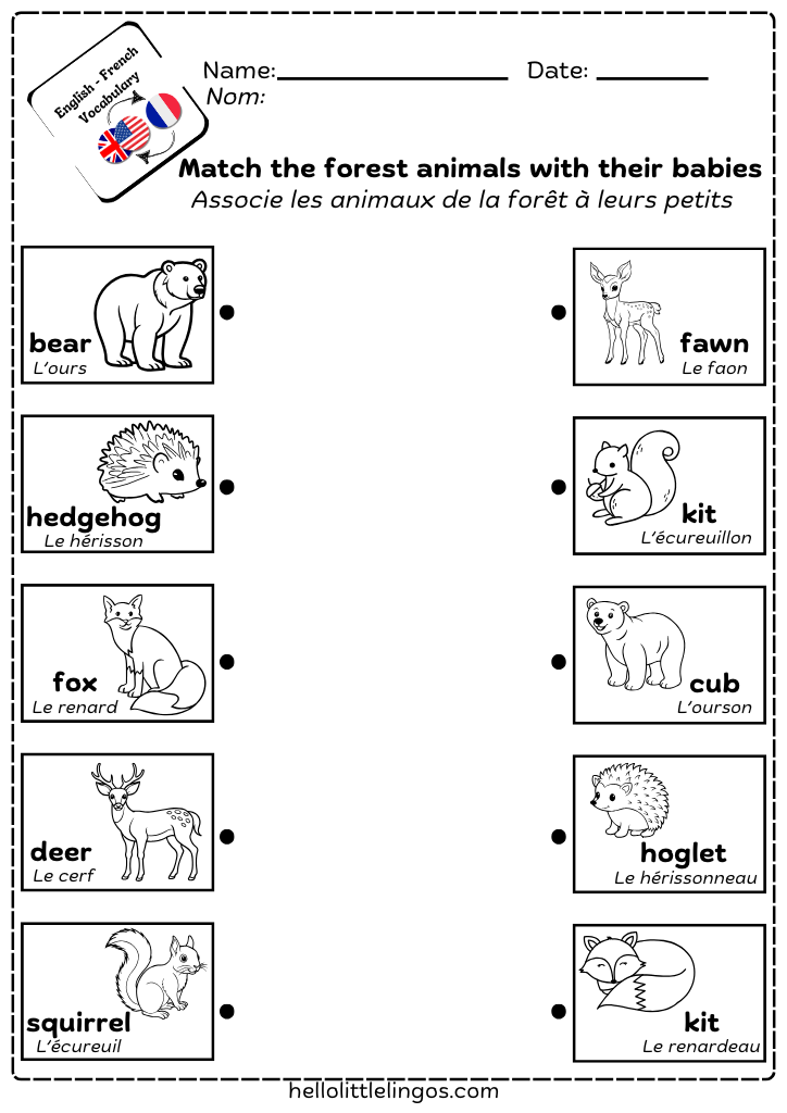 match animals with their babies worksheet for kids