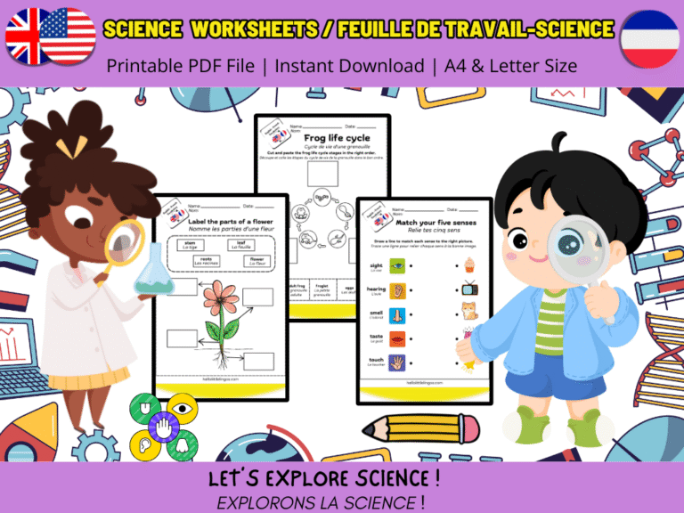free printable science worksheets for kids in english and french
