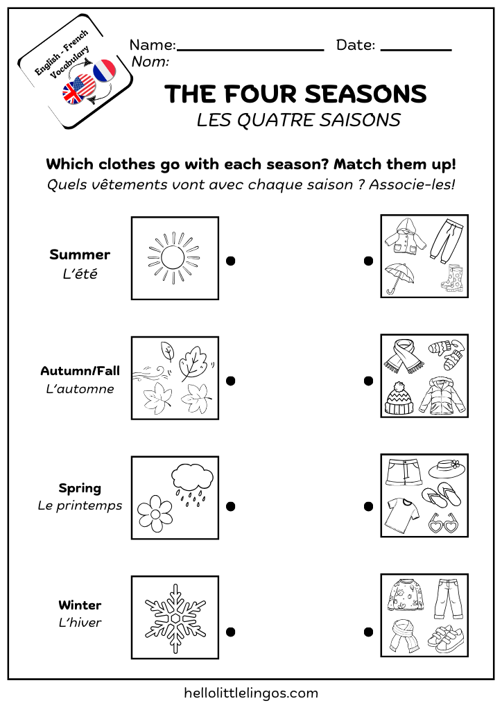 four seasons worksheets