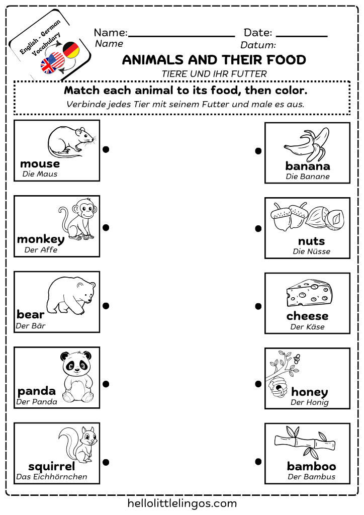 free pdf german worksheets for teachers - animals and their food