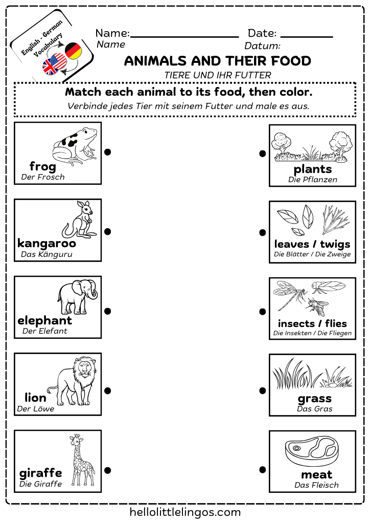german printable for kids - animals and their food