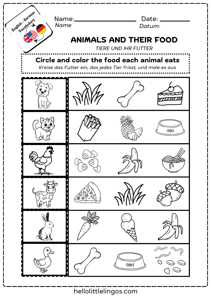 printable science worksheets for primary school - animals and their food