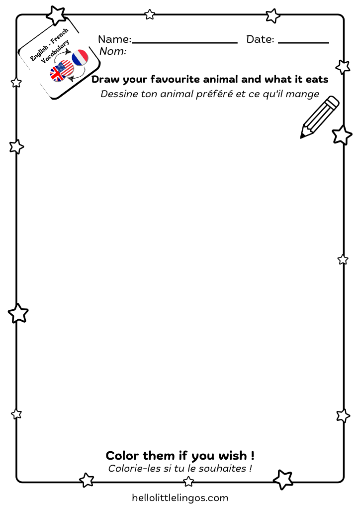 simple drawing activity worksheet for early learners-animal and food