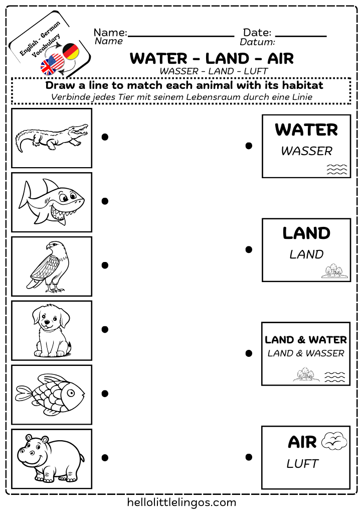 bilingual worksheets for primary school - german english